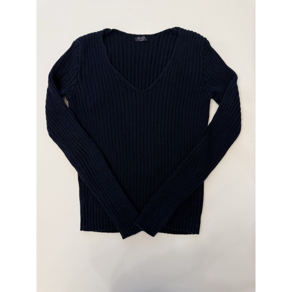 John Galt Ribbed Navy Blue Long Sleeve V Neck Sweater One Size Brandy Melville